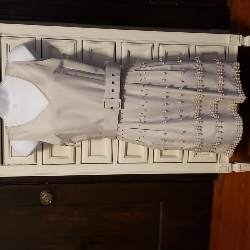 NWT Light gray sleeveless dress with belt & sequined bottom